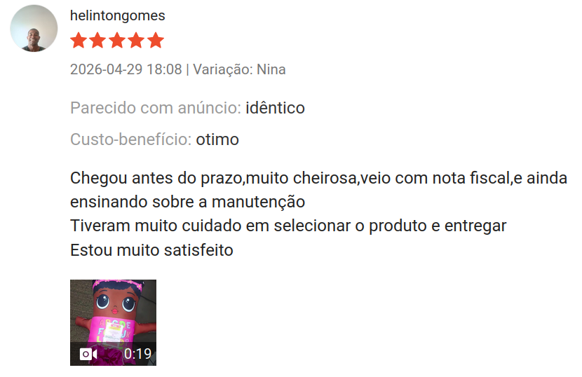 Avaliação de cliente